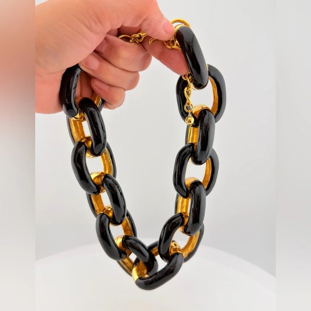 KJL black and gold Enamel chunky link chain